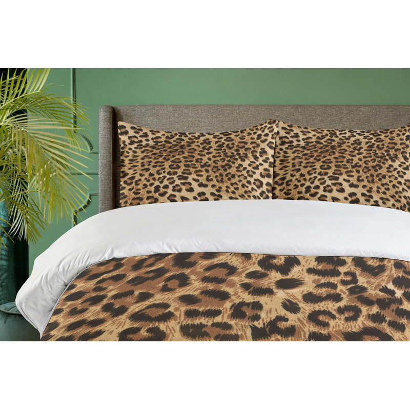 Ambesonne Leopard Print Duvet Cover Set, Wild Animal Skin, Calking, Pale Brown and Black | Wayfair